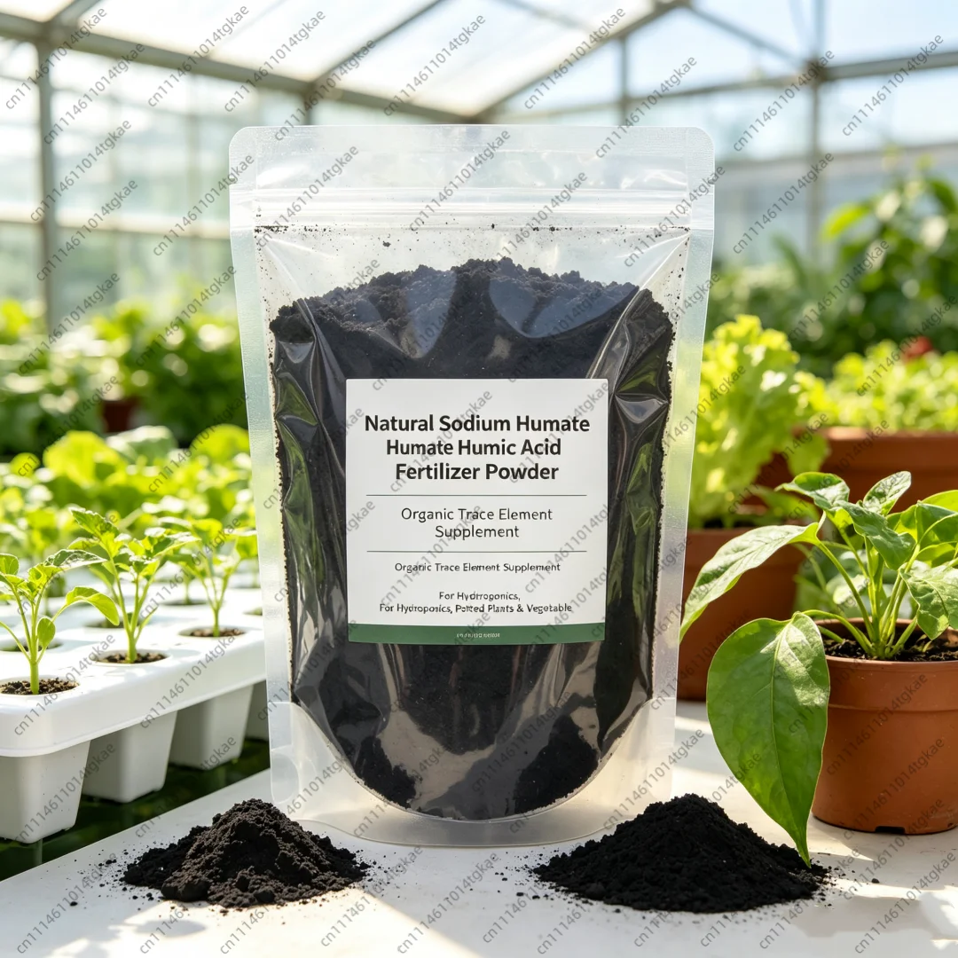 Natural Sodium Humate Humic Acid Fertilizer Powder, Organic Trace Element Supplement for Hydroponics, Potted Plants & Vegetable