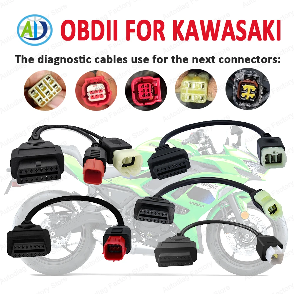 

Diagnostic Cable For Kawasaki Motorcycle 4pin 6pin to OBD2 Adapter For Ninja Z-serie Versys-serie Motorbike OBD Connector Cable