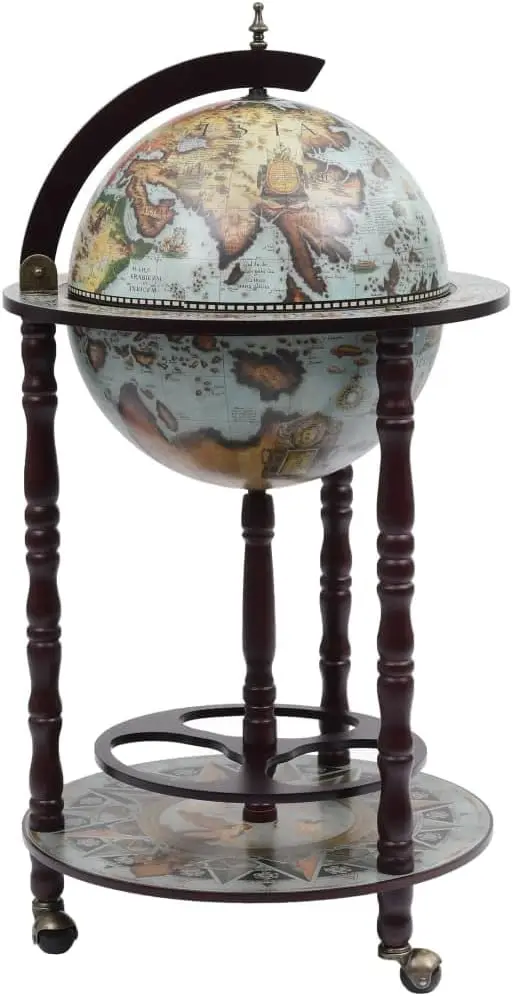 Globe Bar Wine Stand Eucalyptus Wood Blue