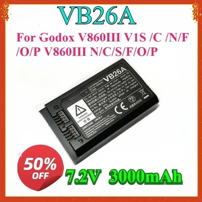 

For Godox V860III V1S /C /N/F/O/P V860III N/C/S/F/O/P New VC26 VB26 VB26A DC 3000mAh 7.2V USB Replacement Li-ion Battery Charger