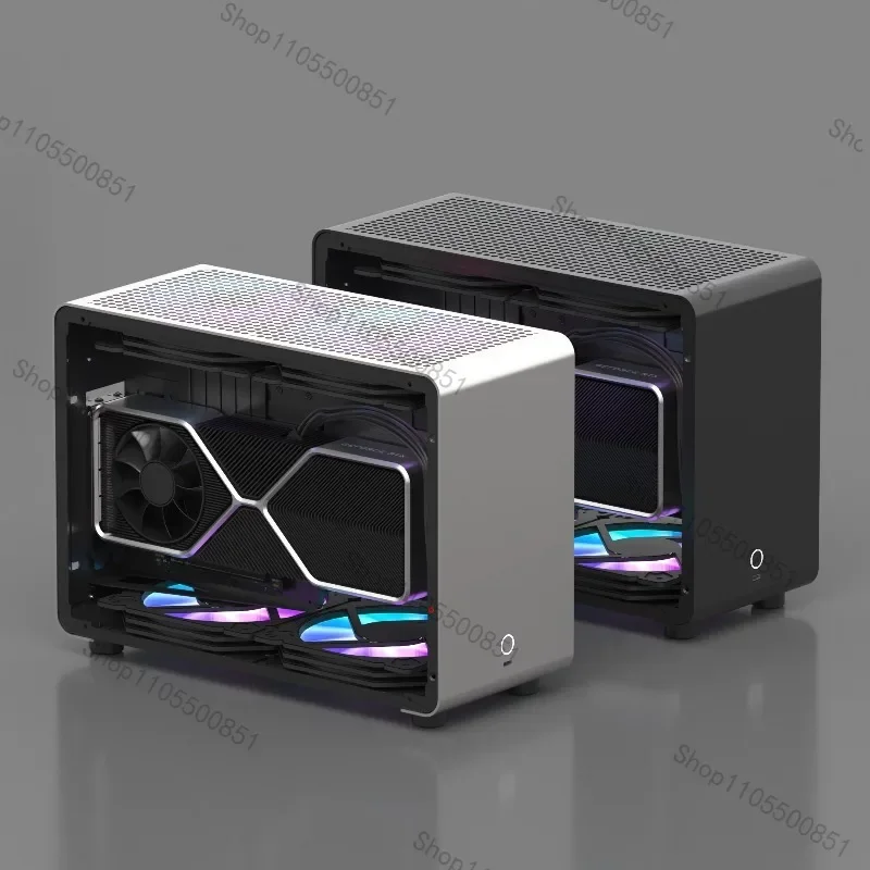 

ITX Computer Case, Aluminum Mini Chassis for SFX Power Supply, Support 240mm Liquid Cooler, Transparent Side Panel
