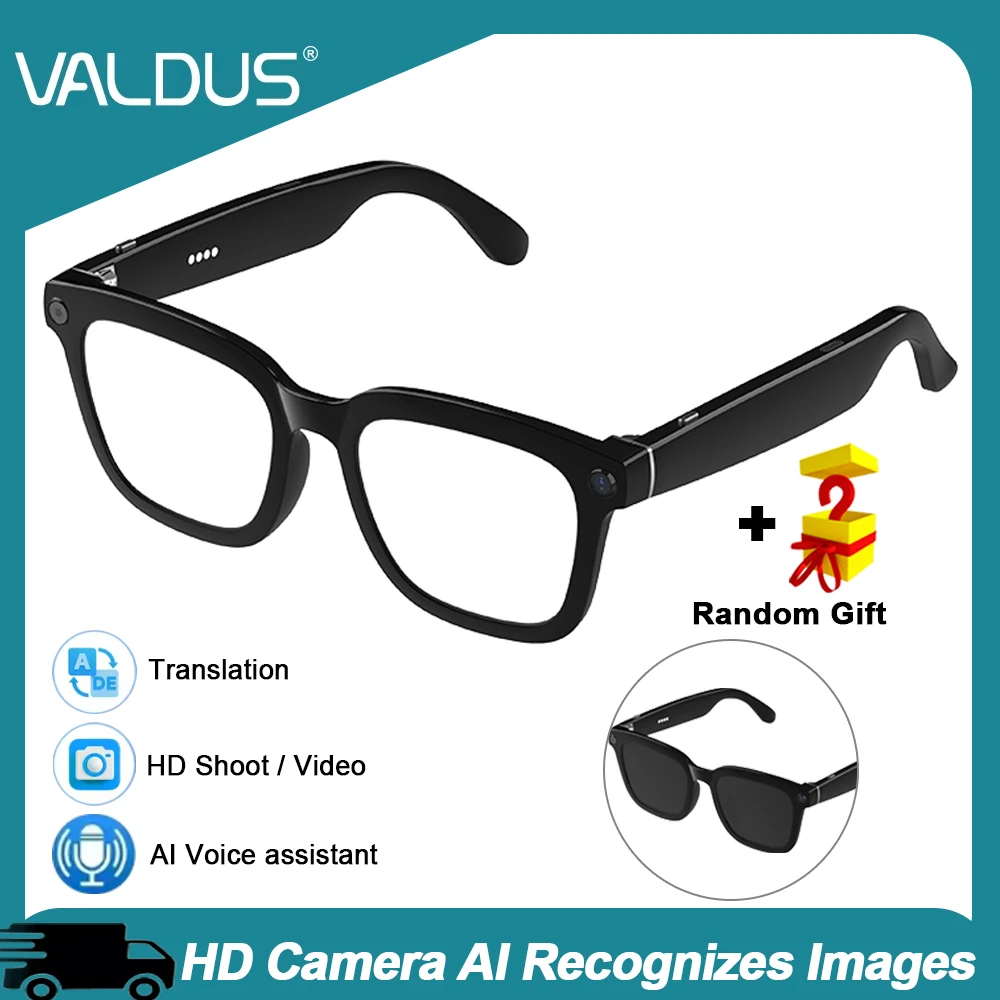 

VALDUS 2025 Новые умные очки V03 500 Вт HD антивибрационная камера Перевод в реальном времени AI Голосовой помощник Солнцезащитные очки с шумоподавлением