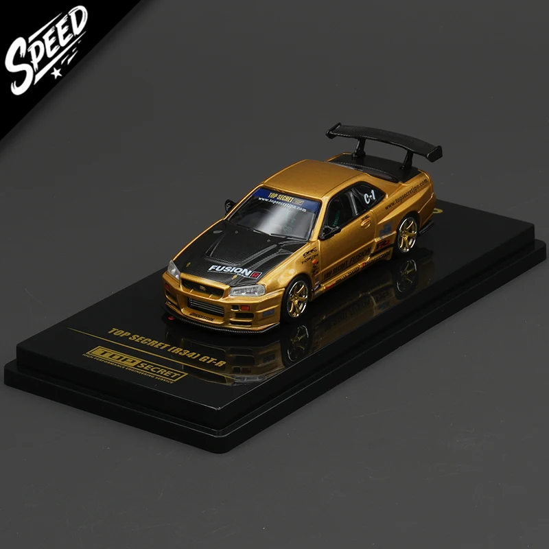 

INNO TOP SECRET 1:64 Nissan Skyline R34 GTR Золотая литая под давлением диорама Коллекция моделей автомобилей Миниатюрные игрушки