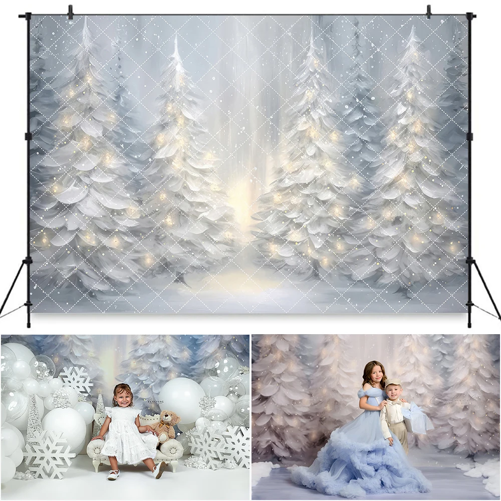 

Winter Wonderland Photo Background Snowy Forest Warm Lighting Photography Backdrop Kids Baby Cake Smash Photo Studio Props