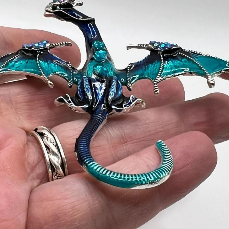 خمر نمط تصميم التنين بروش غرامة دبوس قلادة عالية الجودة الأزرق حجر الراين المينا الفضة زي حزب المرأة الملحقات #4