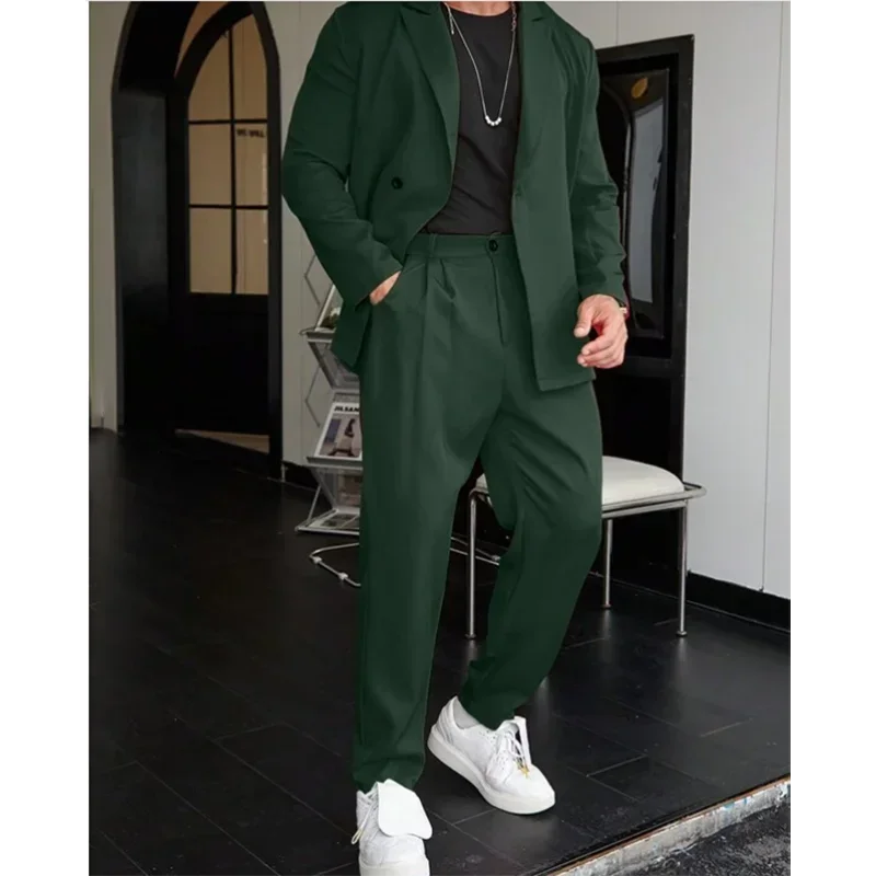 

Men Suits Green Elegant Formal Occasion Blazer Single Breasted Peaked Lapel 2 Piece Jacket Pants Casual Veste Homme Luxe 2024