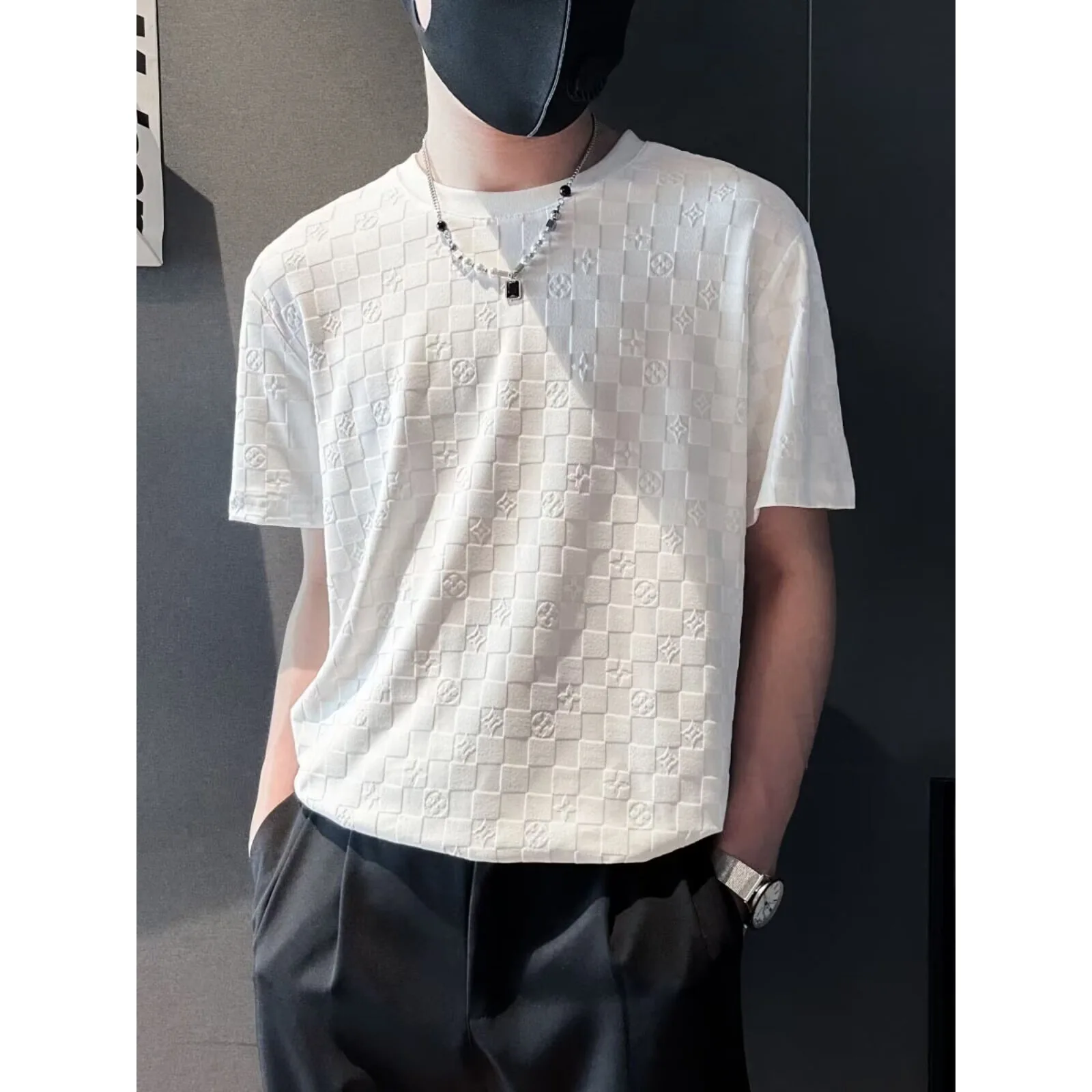 Summer Ice Silk Cooling Quick-Dry British Slim Short Sleeve T-Shirt Men's Streetwear Business Casual Top
