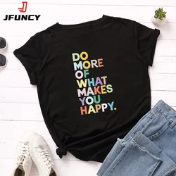JFUNCY Summer Oversize T-shirts Women 100% Cotton T Shirts Letter Printed Woman Tshirt Short Sleeve Ladies Tops Female Tee Shirt