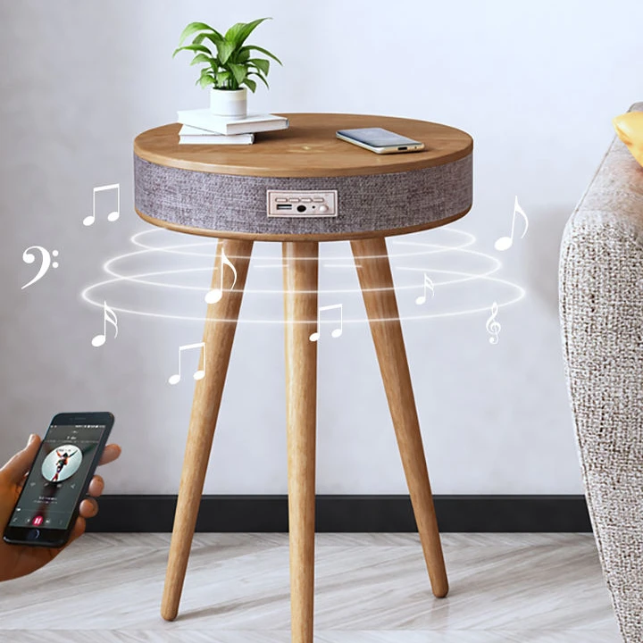 

Круглый деревянный умный журнальный столик Homemore Nodic для гостиной с беспроводной зарядкой и динамиком для дома