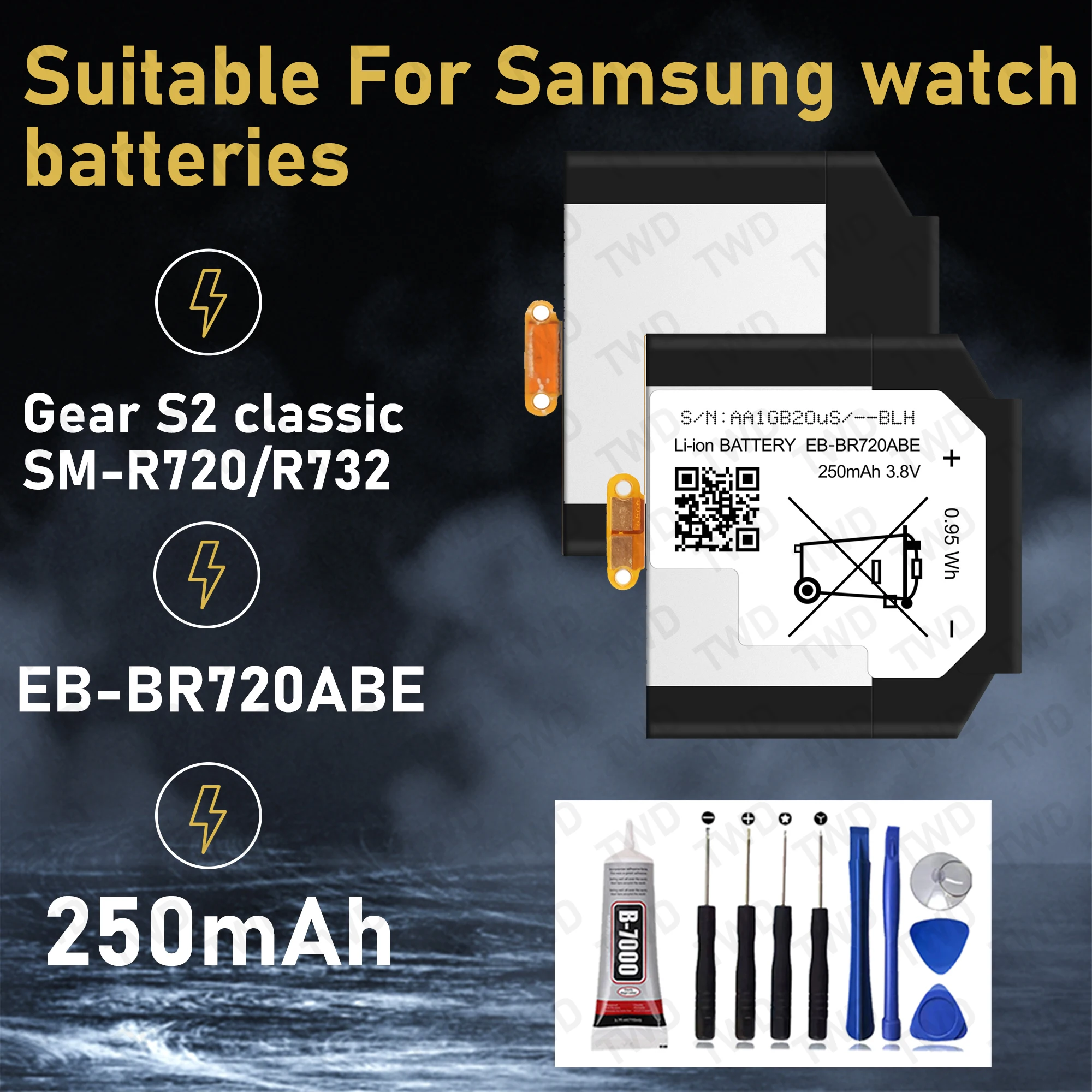 

EB-BR720ABE Large capacity Battery For Samsung watch Gear S2 Classic/SM-R720/R732 Batteries New High Quanlity+Free Tools