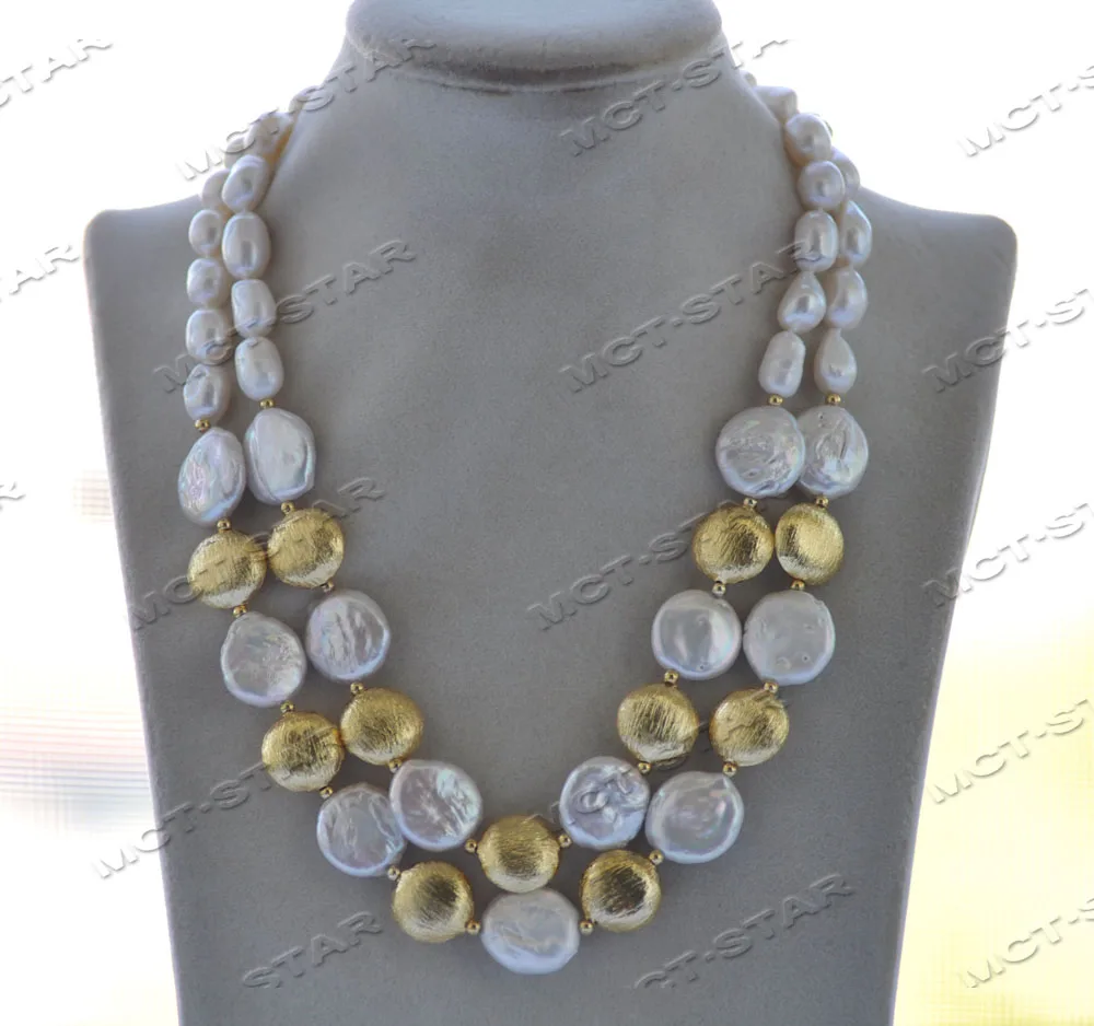 

Z12296 2Row 18" 16mm White Baroque Coin Necklace