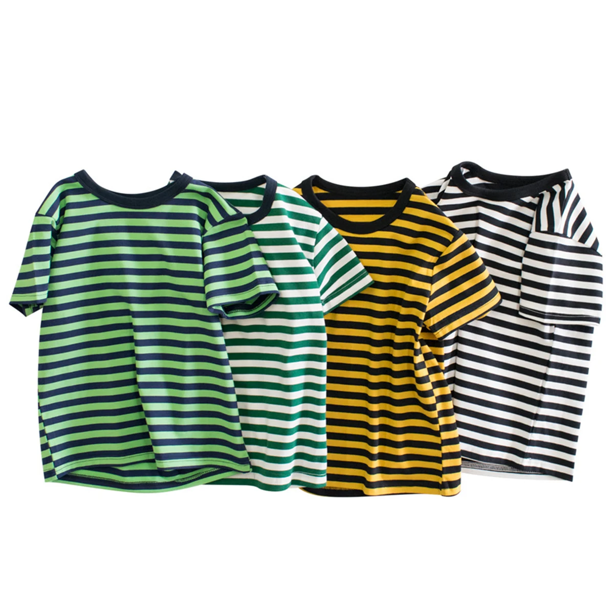 Boys Short Sleeves Stripes T-Shirts Tops Toddler Boys Round Neck Cotton Tops Kids Summer Pull-on Clothes Tees