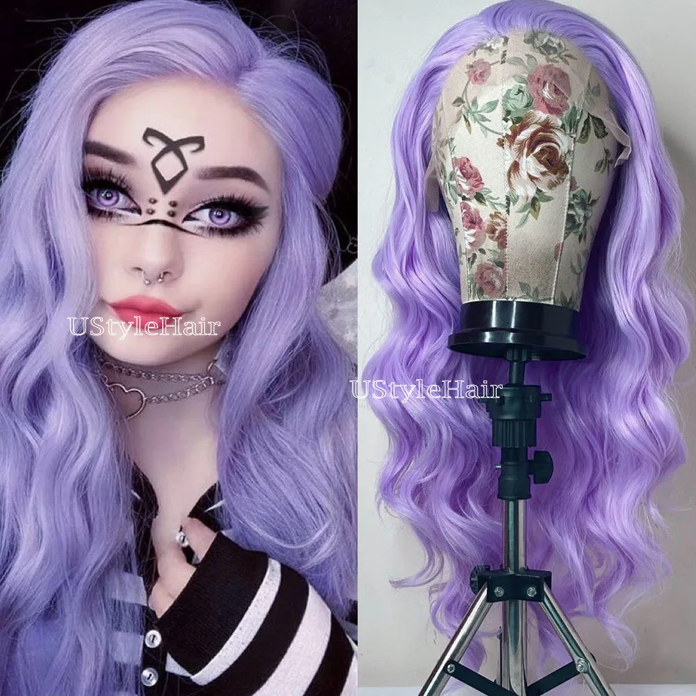 

UStyleHair Лавандовый парик спереди, 13x4, длинные объемные волны, синтетические волосы, бесклеевые натуральные волосы, повседневное использование, парики для косплея для женщин