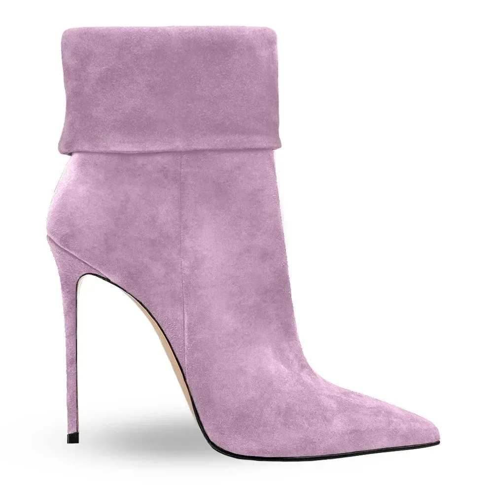 Chic Minimalist Pointed Toe Cuff Boots with Side Zip, Western-Inspired Sleek Heels for Party, Date & Daily Urban Wear view 3