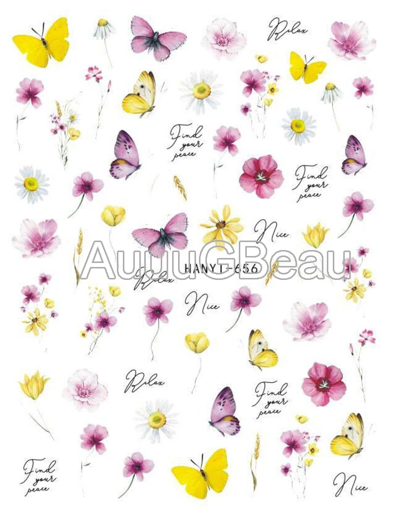 Nail Art 3d adesivi per colla posteriore giallo bianco margherita petali fiori Butterflys decalcomanie decorazione per unghie salone di bellezza