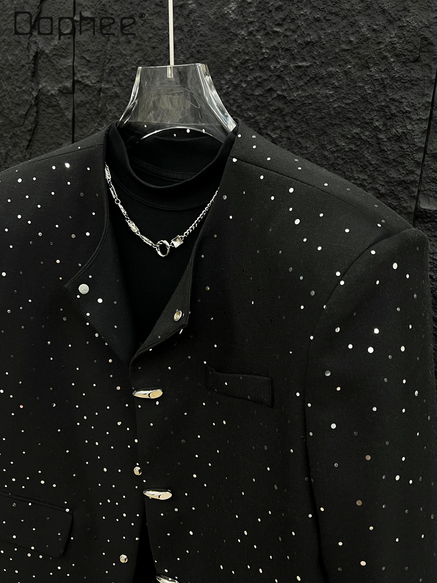 Spring Autumn New Black Elegant Handsome Short Jacket for Men Trendy High-end Starry Sequins Shiny Loose Slimming Mens Jacket