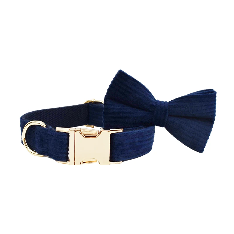 Set de collar y correa para perro en pana con placa grabada_voghion.com