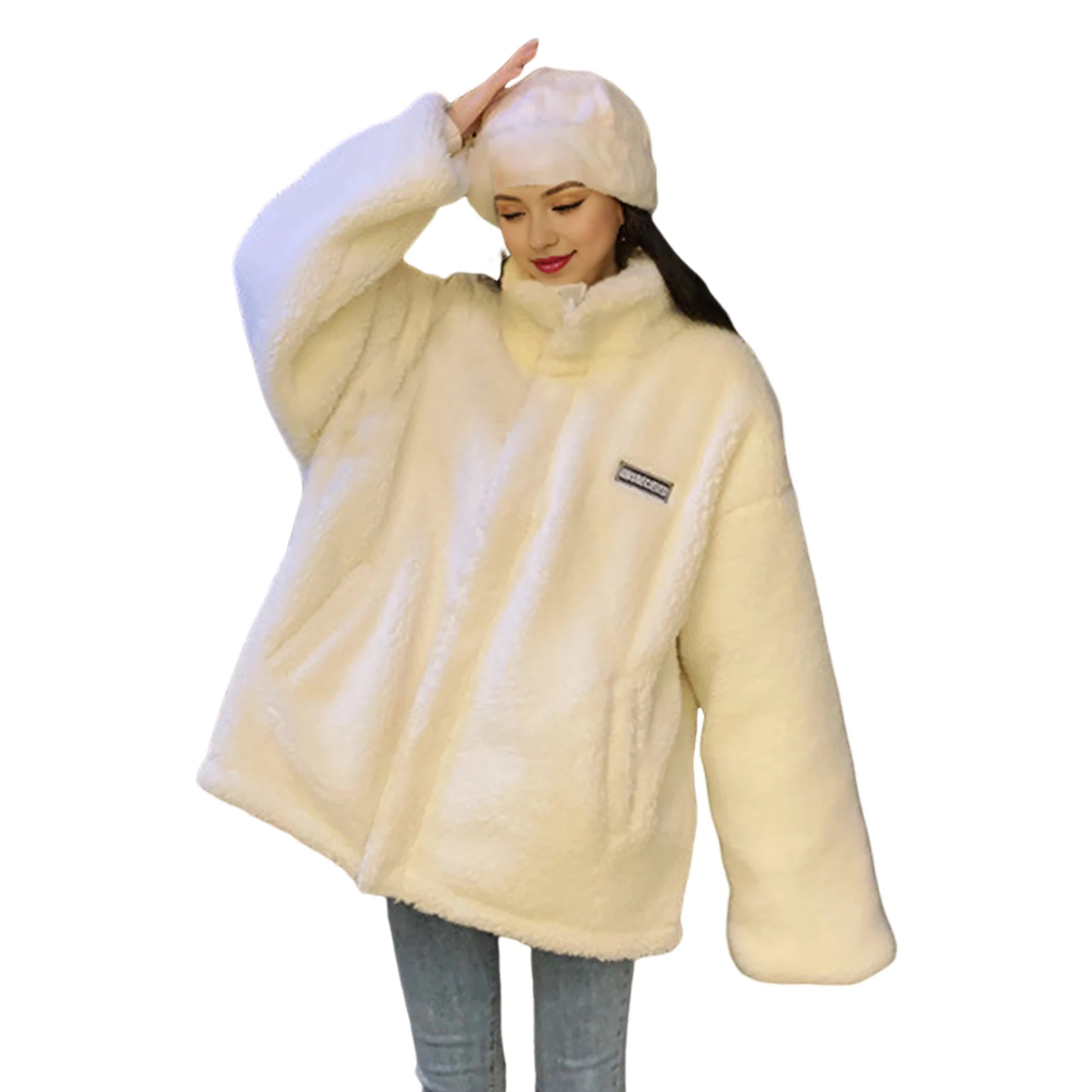 

Осенне-зимняя флисовая куртка, женская одежда, утепленное теплое двустороннее флисовое пальто на молнии с длинными рукавами и карманами, уличное пальто