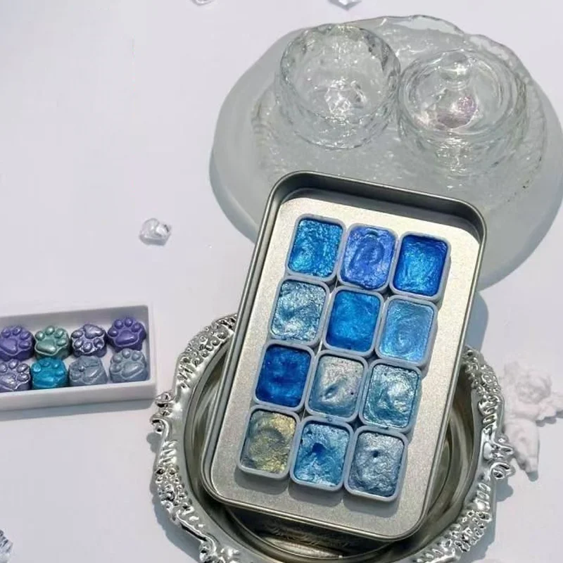 

A Complete Set of Professional Watercolor Pigments Featuring 12 Colors of Solid Pearl Watercolor, Designed for Art, Special