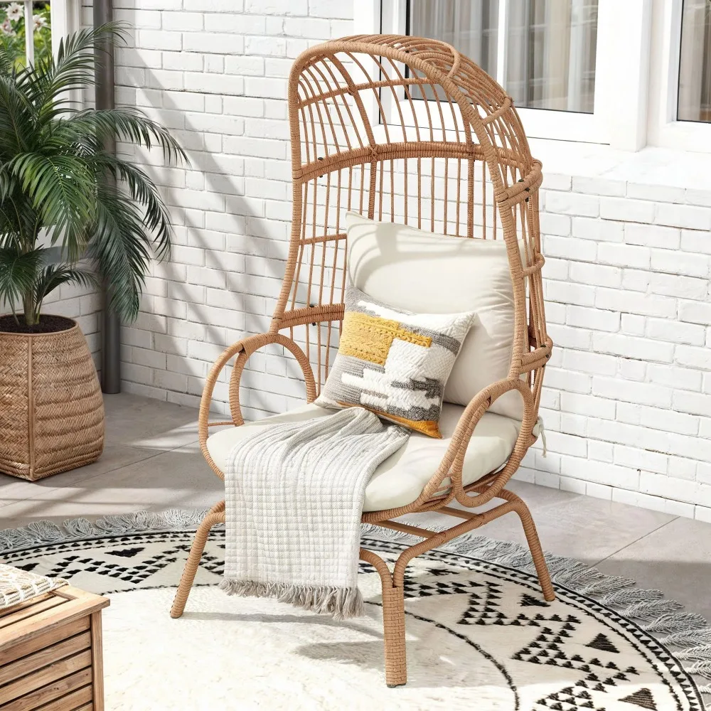 

360-degree Swivel Patio Egg Chair, Outdoor Lounge Chair with Cushion