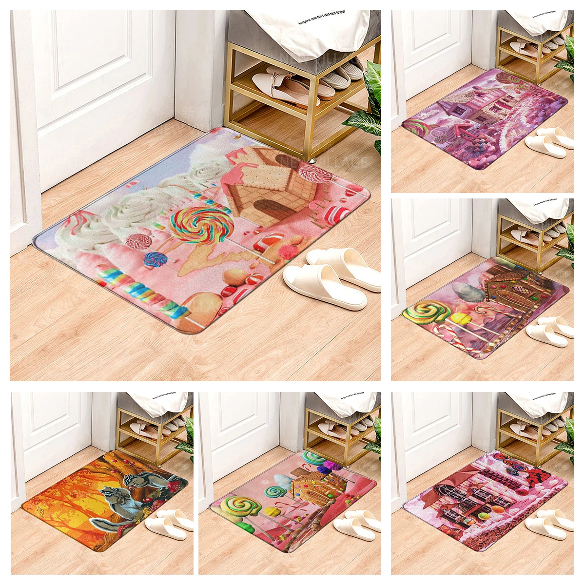 House entrance carpet Home doormat Animal oil painting style Room Foot mat bathroom non-slip mat Kitchen water absorption mat