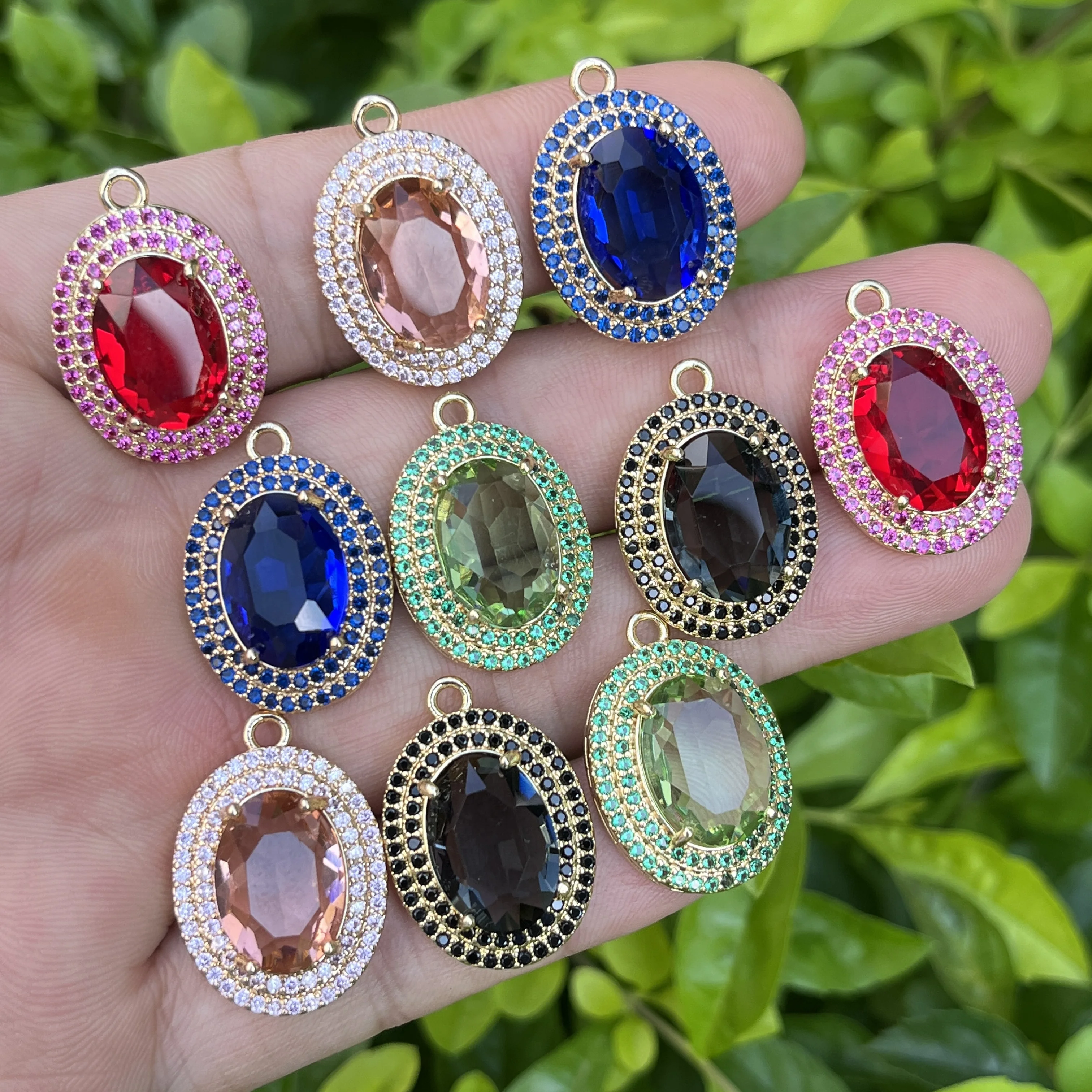 

10pcs/ Bag New diamond studded colored crystal double ring oval full diamond pendant DIY earrings necklace jewelry pendant