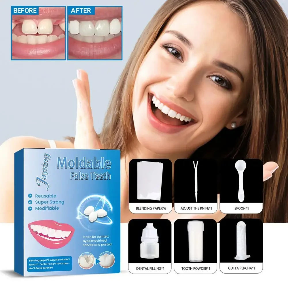 Kit di riparazione temporanea dei denti denti finti colla solida protesi per denti rotti mancanti dente modellabile riempimento strumento per denti finti