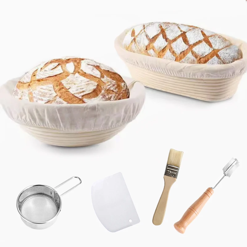 Cesta de pan, cesta de mimbre Natural con revestimientos, utensilios de cocina para hornear, cesta de fermentación de masa Banneton, cestas a prueba de pan