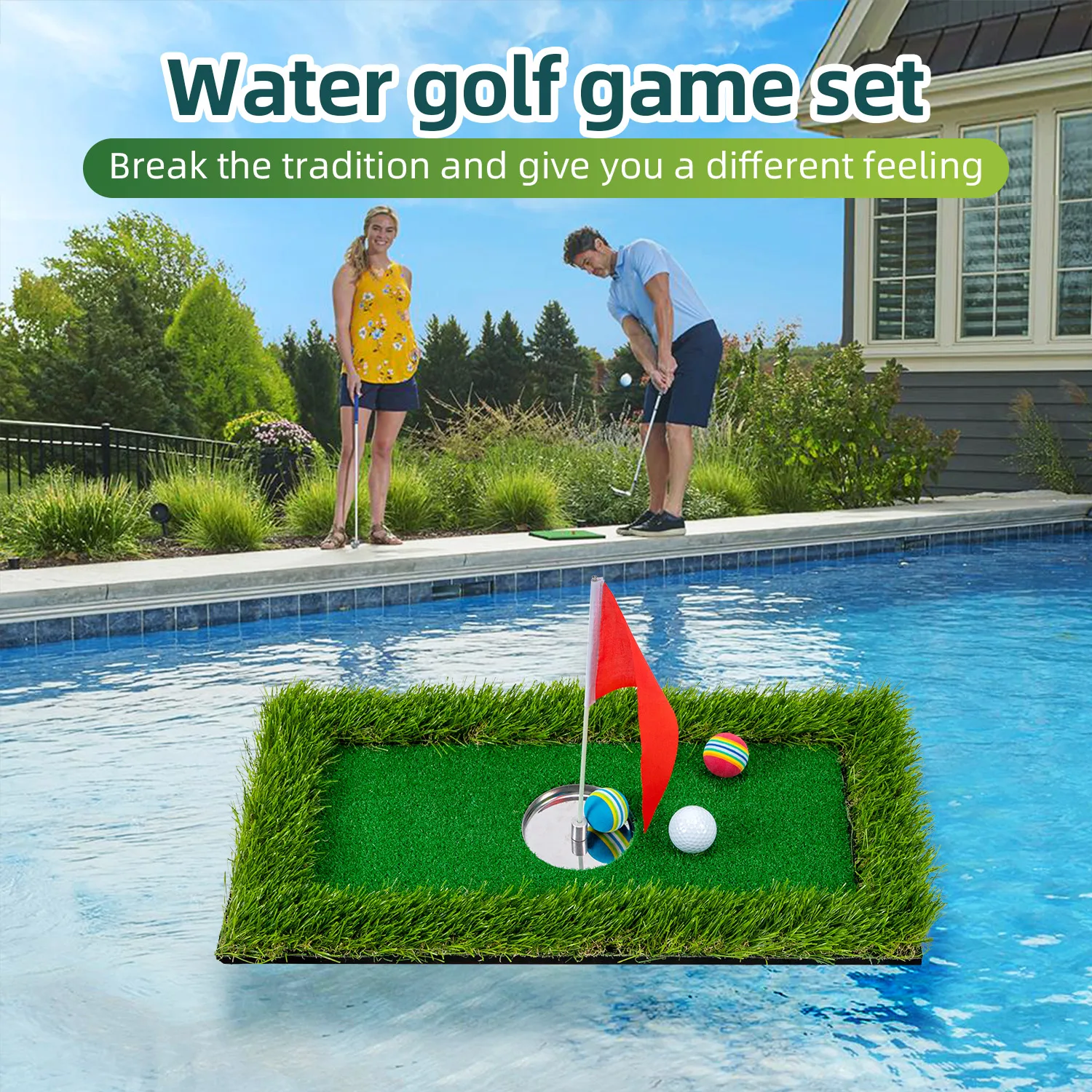 FUNGREEN 2023 Hot Selling! 30*60cm Floating Golf Green Pool Water Golf Games Mat Sets