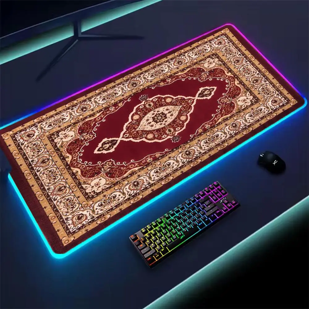 Podkładka pod mysz gamingowa XXL RGB Perska Mata na Biurko HD Czarna Akcesoria dla Graczy Duże Podkładki LED Podświetlane Dywanik Komputerowy PC z Podświetleniem