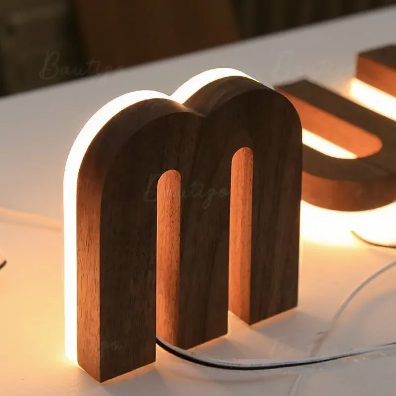 

Custom Wood Grain Backlit Letter Metal 3D Luminous Letter Signs for Business Outdoor Shop Wall Decoration Signage
