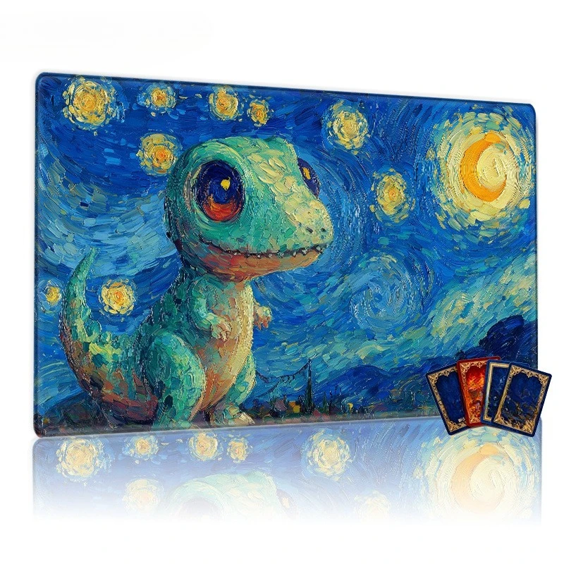 The Fun Van Gogh Night Tyrannosaurus Rex Game Mat, 14x24 inches, a collectible card game table mat, a cute children's gift
