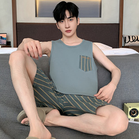 Cotton Mens Summer Sleepwear Sleeveless Sleeping Top Shorts Pijamas Hombre 2Pcs/set Male Young Boy Pijamas Hombre 4XL 3XL