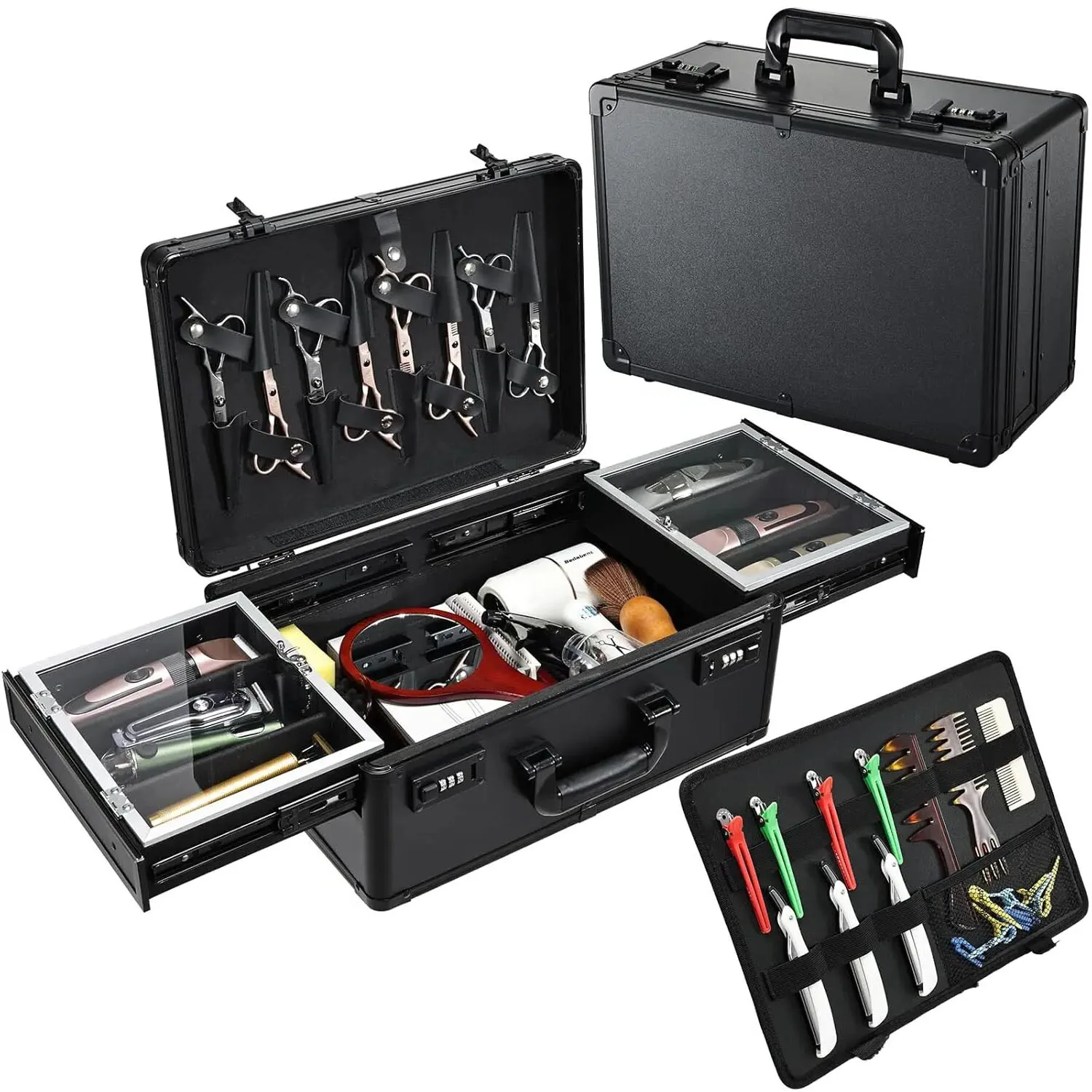 

Barber Case 6 Clippers Sliding Tray, Profesional Barbers Briefcase Tool Case Clipperss Scissors Trimmer organize Travel Suitcase