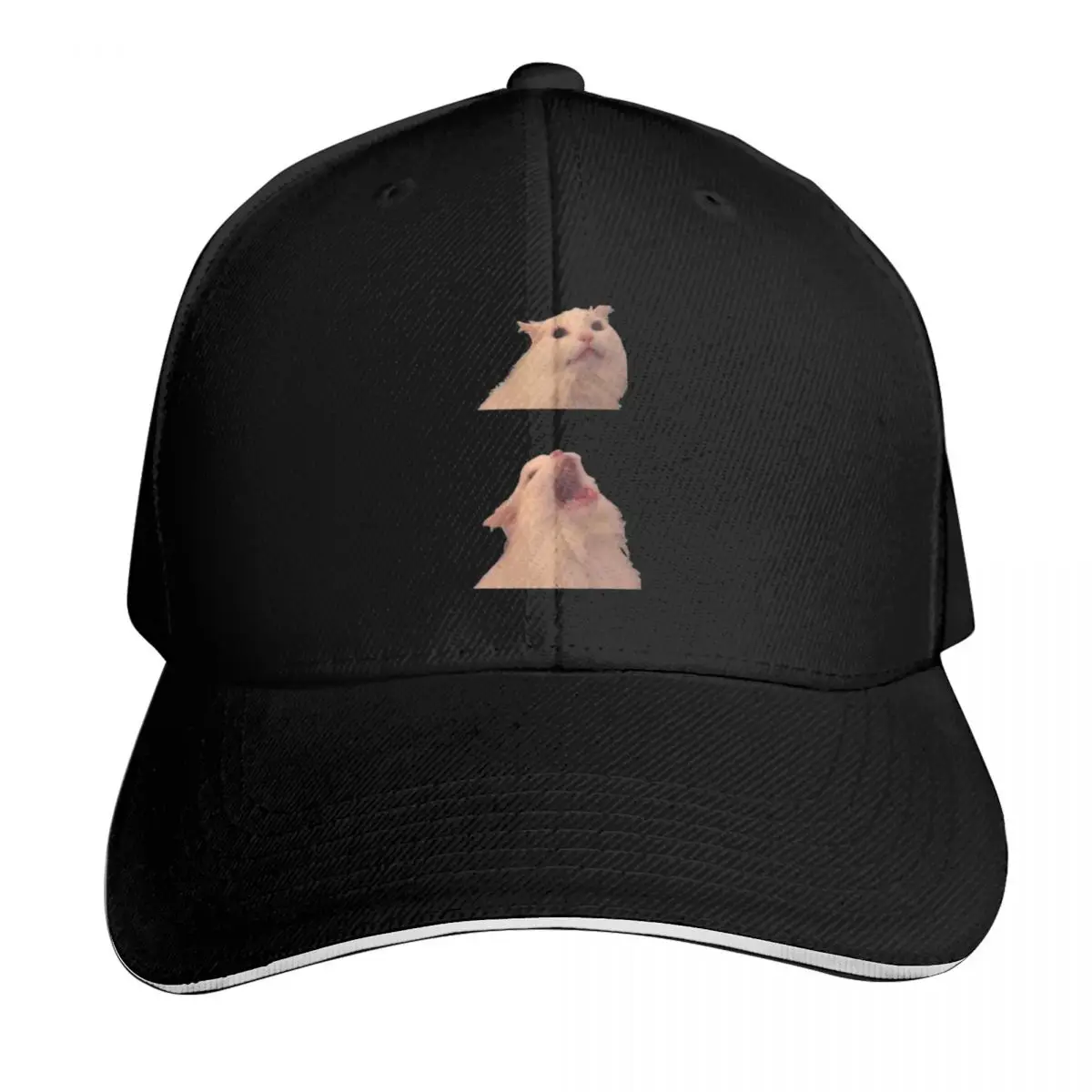White Cat Screaming Meme Baseball Cap Sun Protection UPF 50+ Breathable Mesh Back Adjustable Buckle Closure
