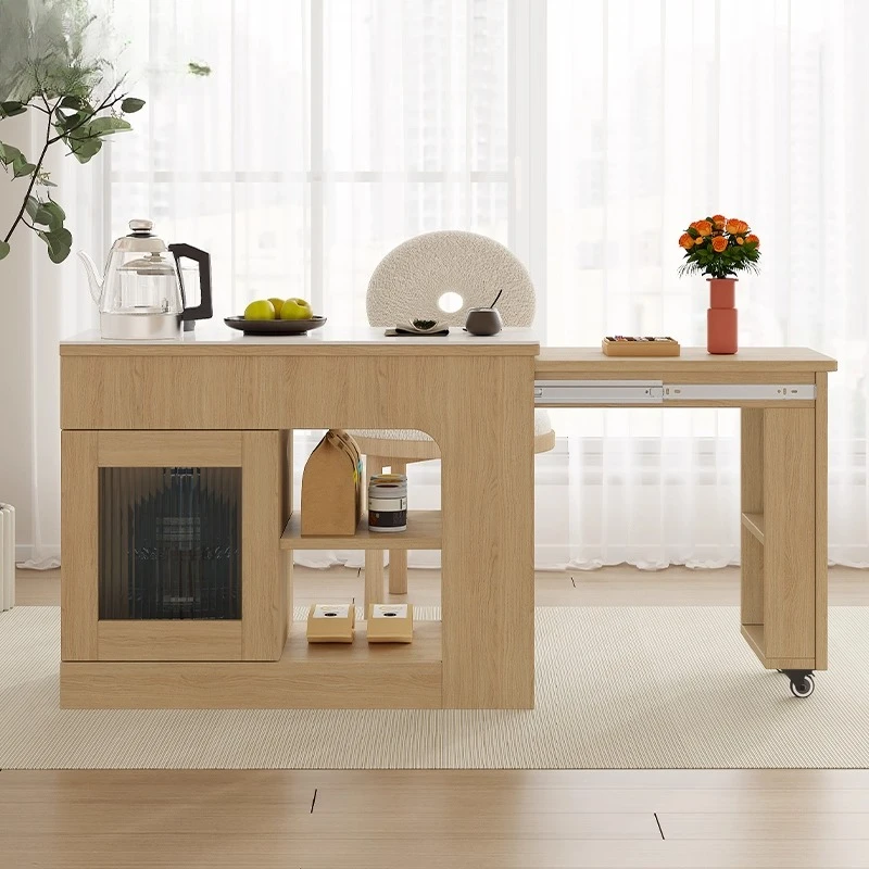 

Log wind rock slab sofa side cabinet Side cabinet Movable coffee table Tea table with wheels Retractable tea table 3J45