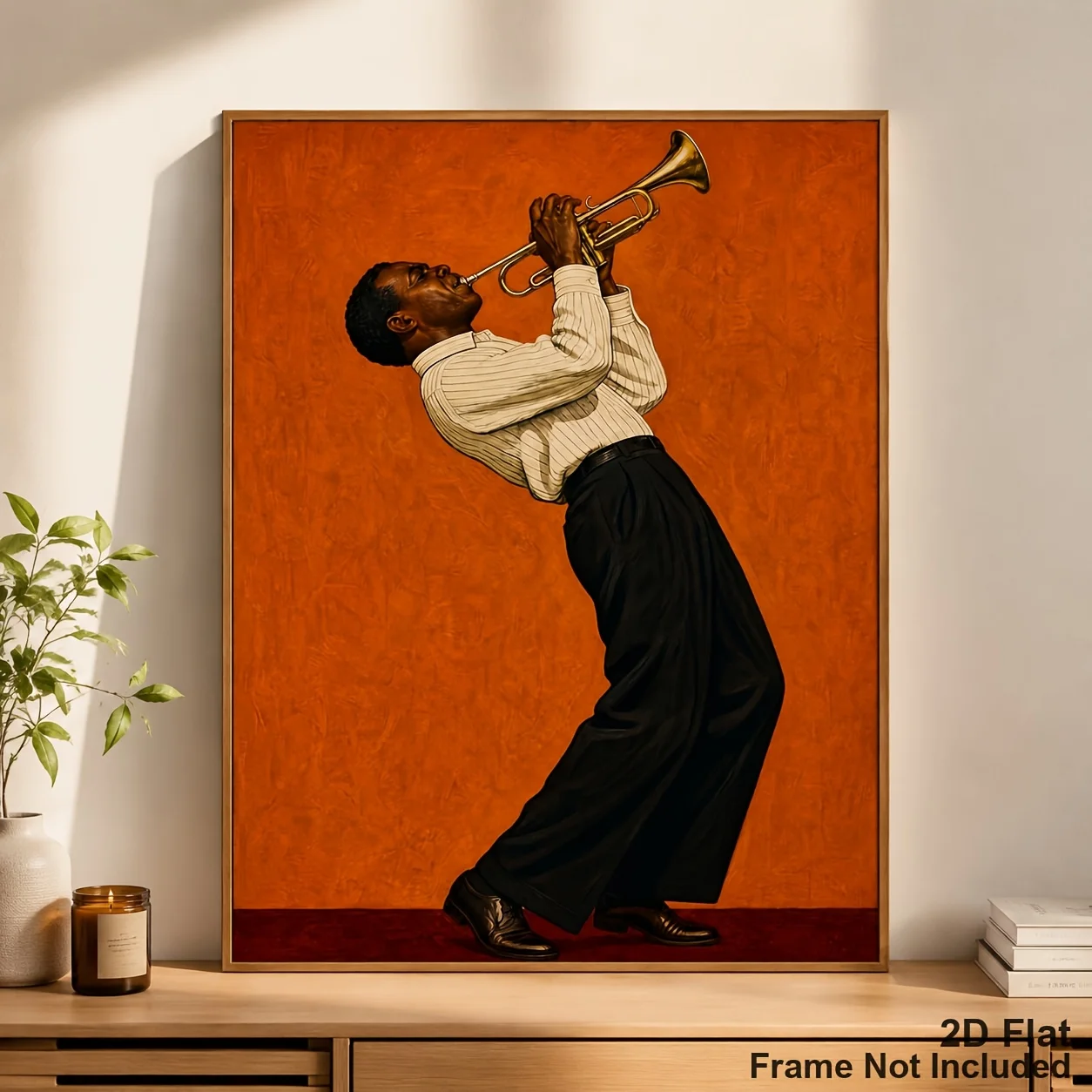 (No frame)2D Flat, Mid-Century Jazz Trumpeter Poster - Vintage Vertical Suitable for Cottage, Bedroom, Retro Bar Print | Rust