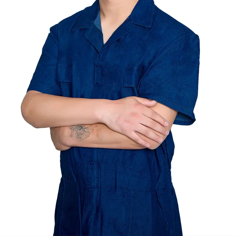 Tuta per saldatura in cotone abbigliamento da lavoro in Denim tuta per officina di riparazione automatica meccanica di sicurezza uniforme durevole