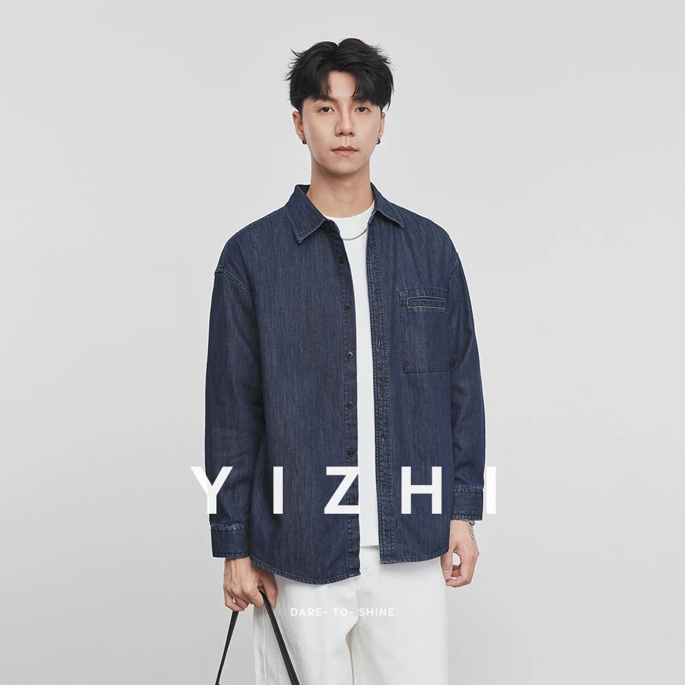 

Fashion Men's Denim Shirt Autumn New Retro Workwear Lapel Long Sleeve Top Button Design Urban Youth Men's Casual Jacket