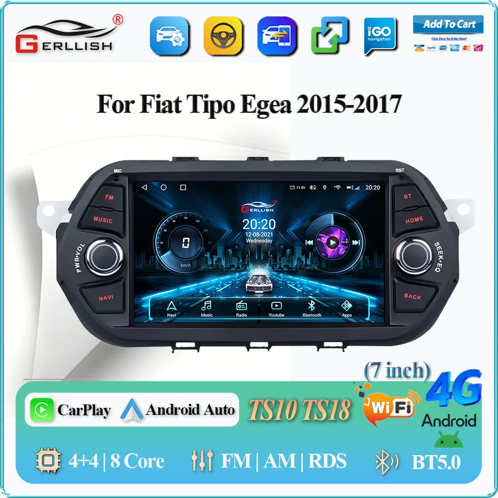 

Gerllish Android Auto Car Radio GPS Navigation Multimedia Video Player 4G DSP Intelligent System for Fiat Tipo Egea 2015-2017