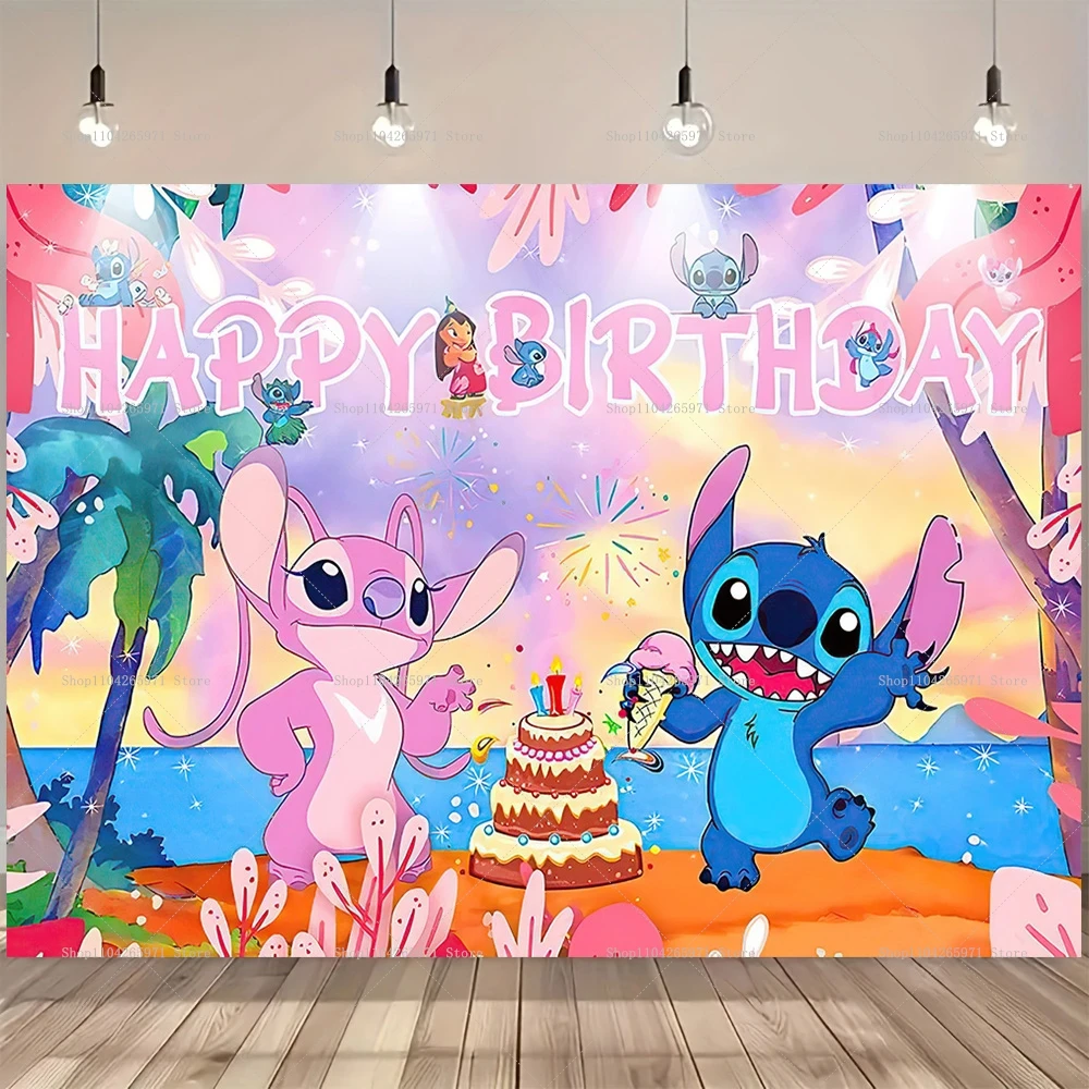 Décorations de fête Lilo & Stitch, toile de fond pour anniversaire d'enfant, baby shower, arrière-plan photographique, bannière imprimée en vinyle