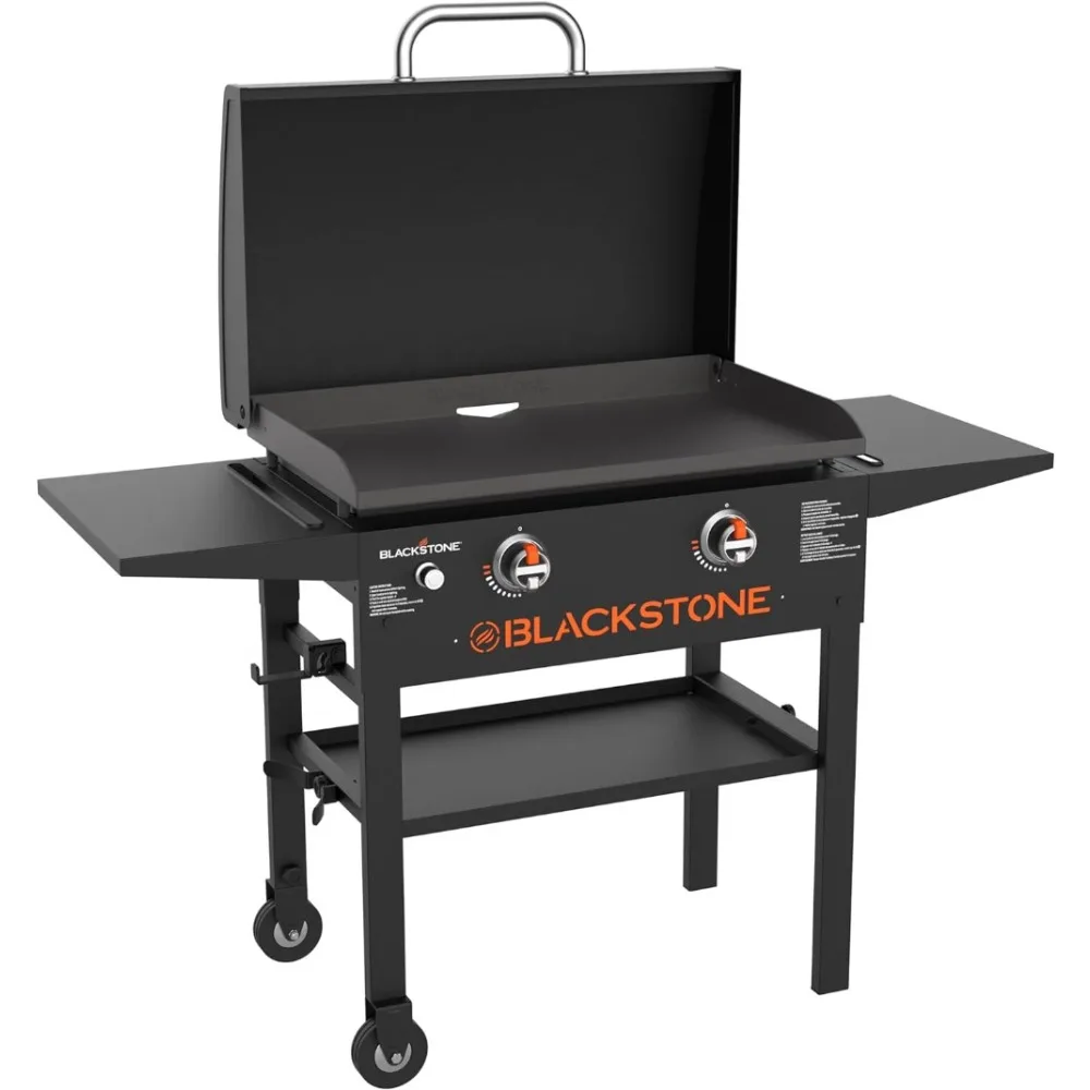 

1883 Original 28” Griddle with Integrated Protective Hood and Counter Height Side Shelves, Powder Coated Steel, Black