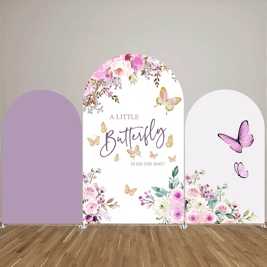 

Mehofond Custom 2-Sided Purple Butterfly Floral Kid Birthday Party Baby Shower Cover Chiara Arch Background Decor Backdrop Photo