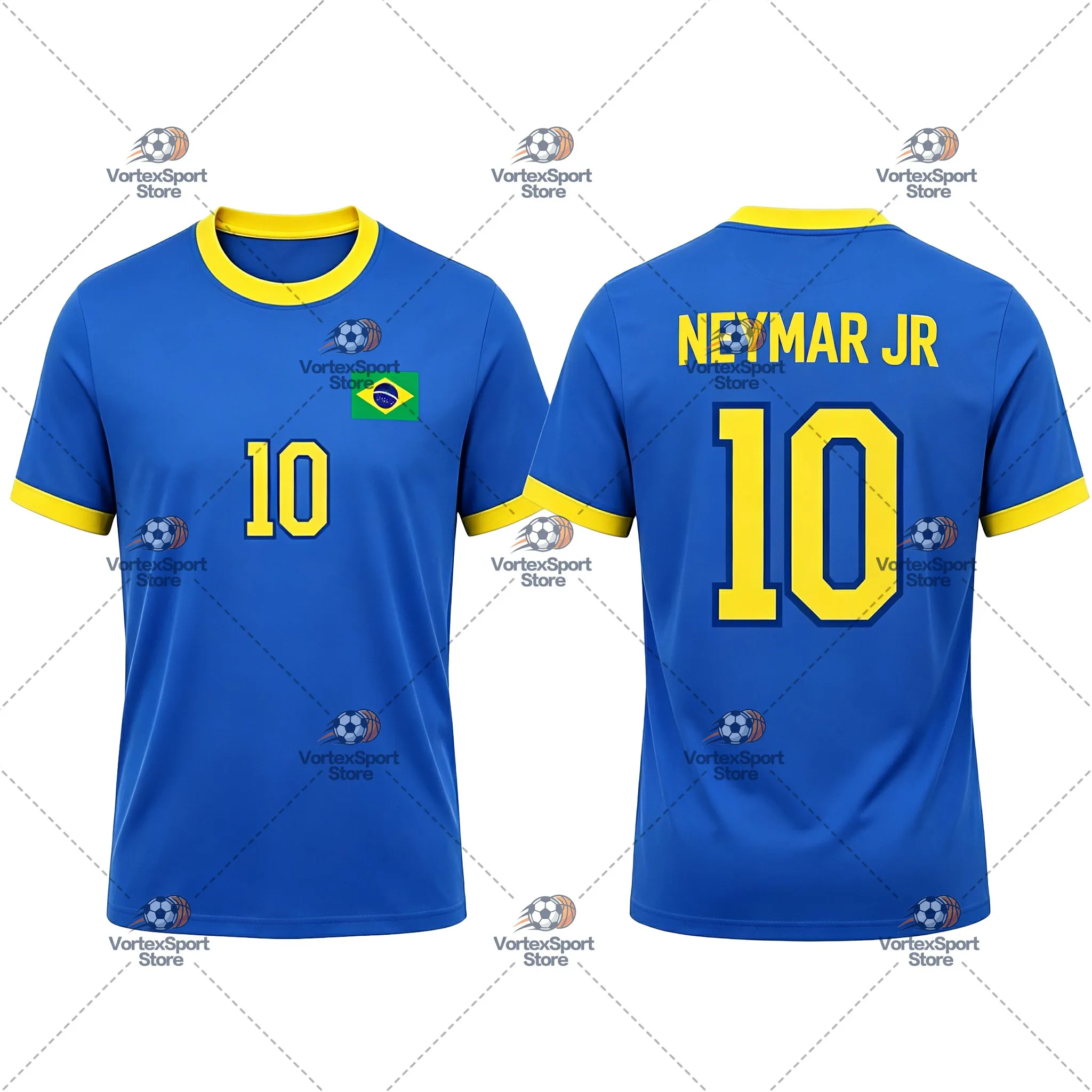 Explosions Brasilien Kinder Herren Neymar Nr. 10 Fußball Schnelltrocknendes T-Shirt Alle Größen Kurzarm Rundhals Fußballtrikot T-Shirts – Detail 9