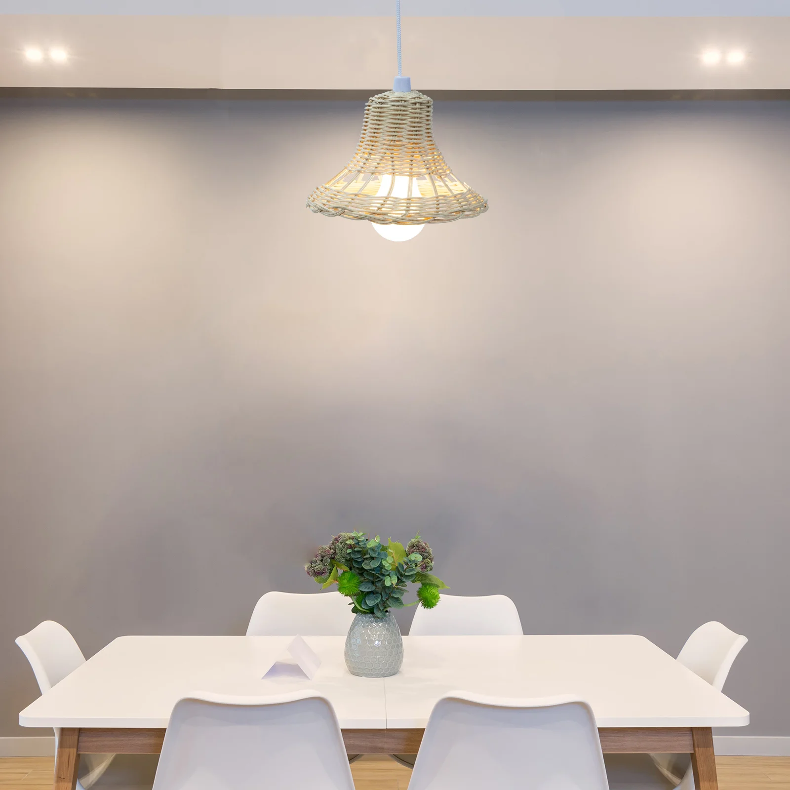 

Rattan Woven Pendant Lamp Quick Installation Bulb Durable Hanging Ceiling Light for Kitchen Dining Room Living Room