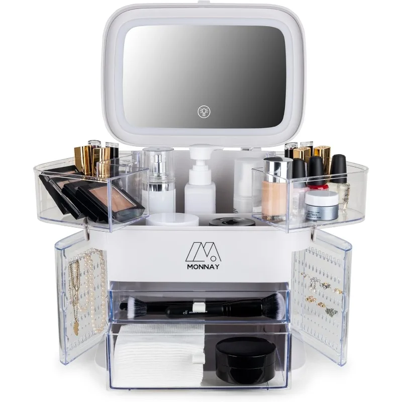 Luxury Cosmetic Beauty and Makeup Organizer and Storage with LED Light Cosmetics Organizer Box  with Lid