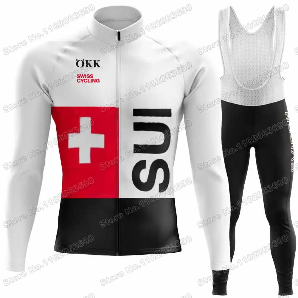 Conjunto de Maillot de Ciclismo 2026 Suiza,Ropa de ciclismo otoño-invierno Equipo nacional suizo,Chaqueta de ciclismo de carretera para hombre,Culotte de ciclismo