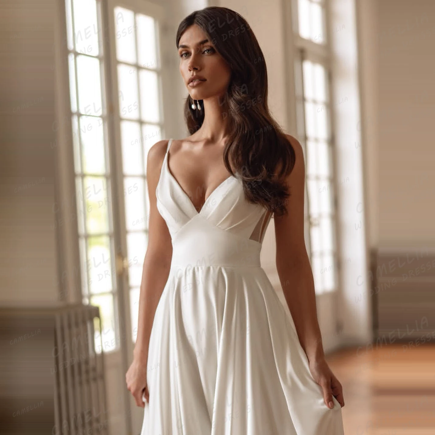 

Simple Wedding Dresses Women's A Line Sexy V Neck Bridal Gowns Sleeveless Backless Sweep Train Vestidos De Novia 2025 Customized