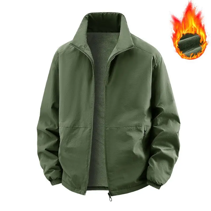 Men's Autumn Winter Fleece Casual Jacket Thickened Warm Coat Stand-Up Collar Outdoor Soft Cozy Men's Jacket