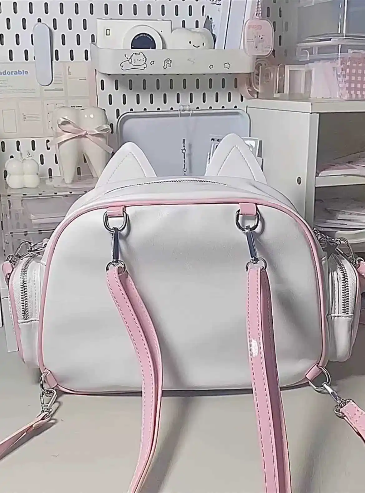 Cute Love Cat Pink Backpack Schoolbag Transparent Kawaii Itabag Commute Shoulder Women\'s Bag